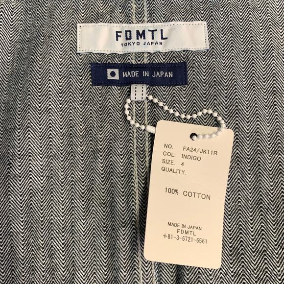 FDMTL Size L Indigo White Sashiko Patchwork Cotton Chore Jacket - Picture 6 of 8